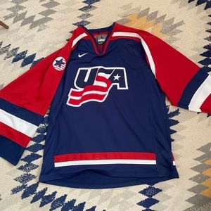 Nike Mens Multicolor Long Sleeve Team USA Olympic Hockey Jersey Size Large